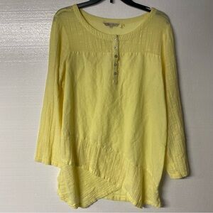 Soft Surroundings Top Size M Yellow Gauze Tunic 1/2 Button Lagenlook Linen Blend